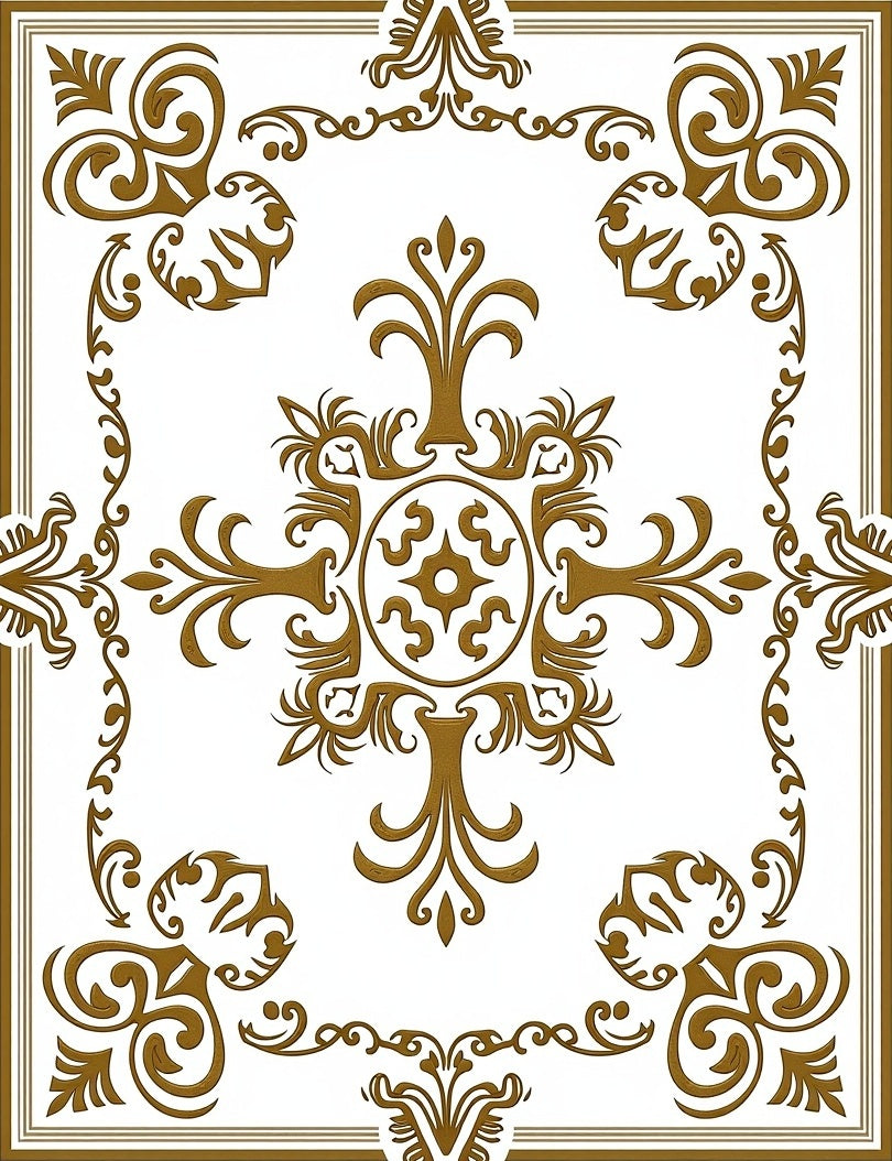 Golden Ornate Scrollwork Pattern Rug