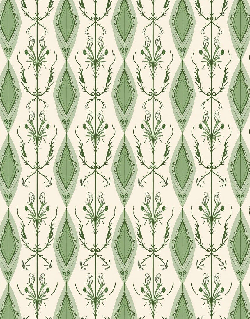 Green Floral Diamond Patterned Vintage Rug