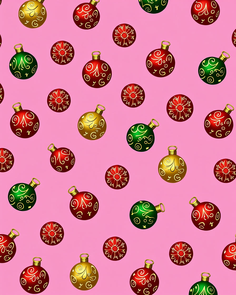 Festive Red Gold Green Ornament Pattern Rug