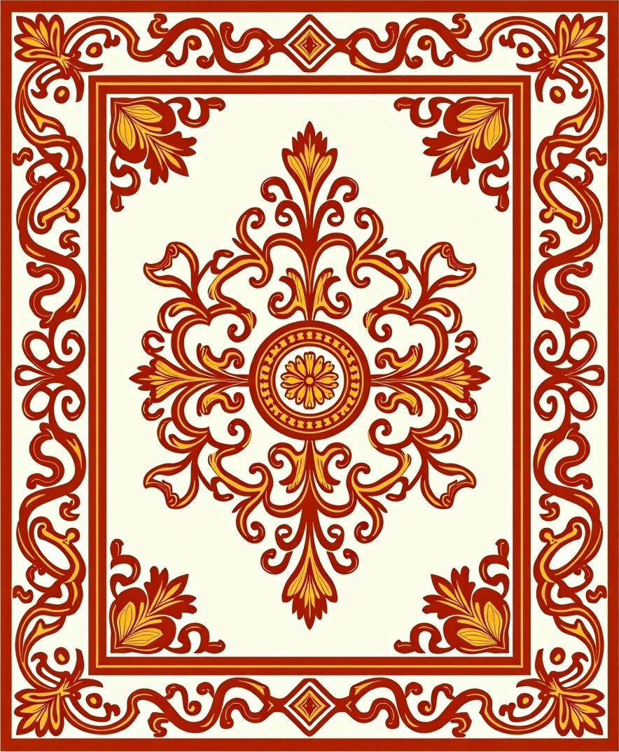 Rich Red Gold Floral Scroll Rug