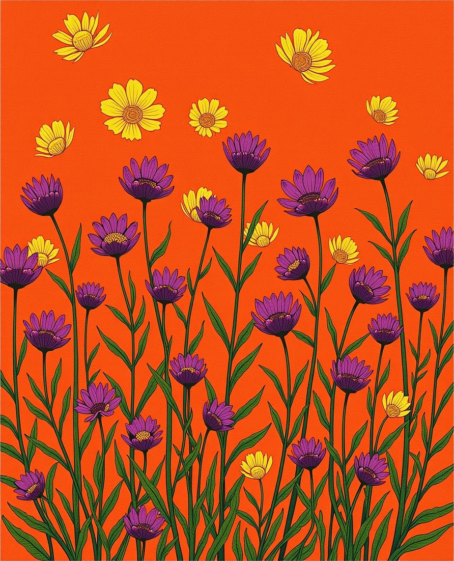 Bold Floral Pattern on Orange Background Rug
