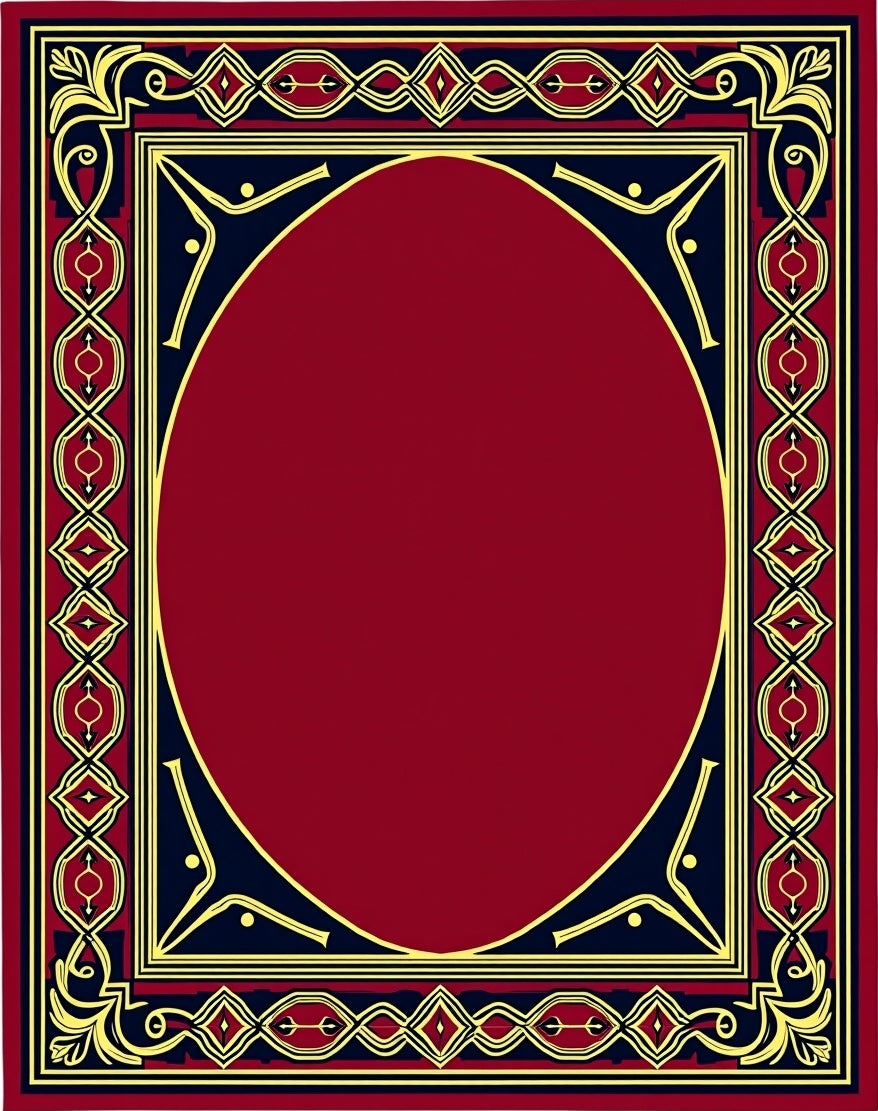 Ornate Red Gold Navy Border Rug