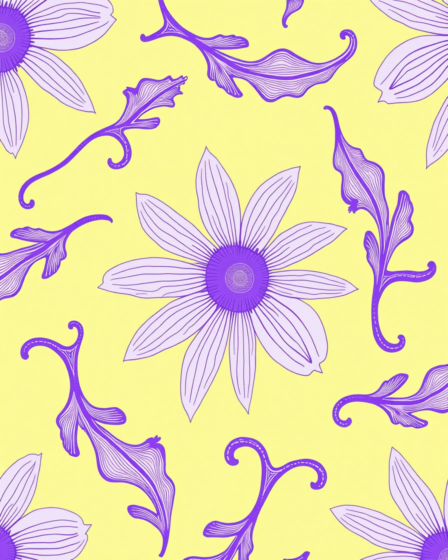 Purple Floral Swirls Pattern Rug