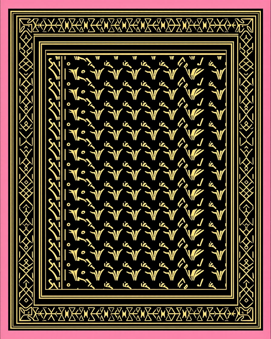 Black Golden Floral Geometric Border Rug