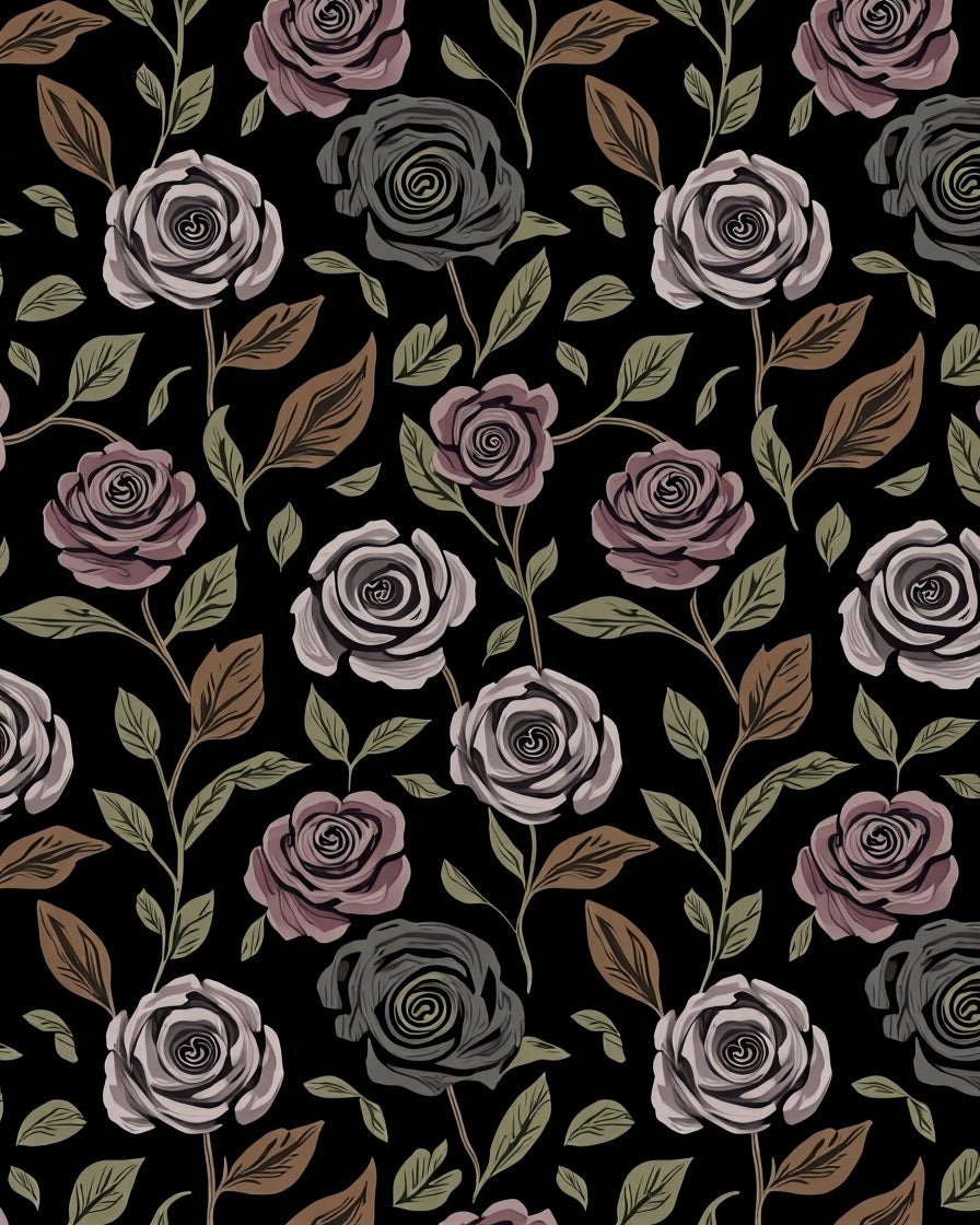 Dark Floral Rose Pattern Rug