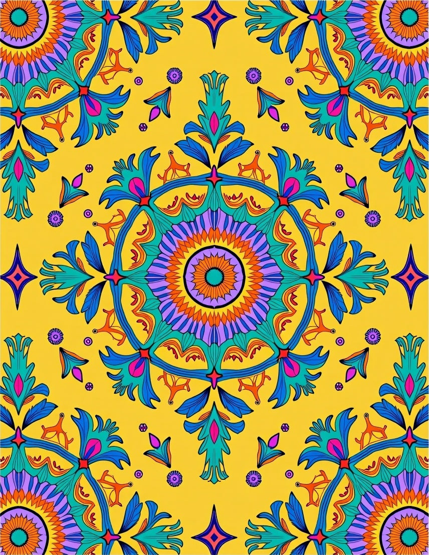 Vibrant Floral Medallion Pattern Rug