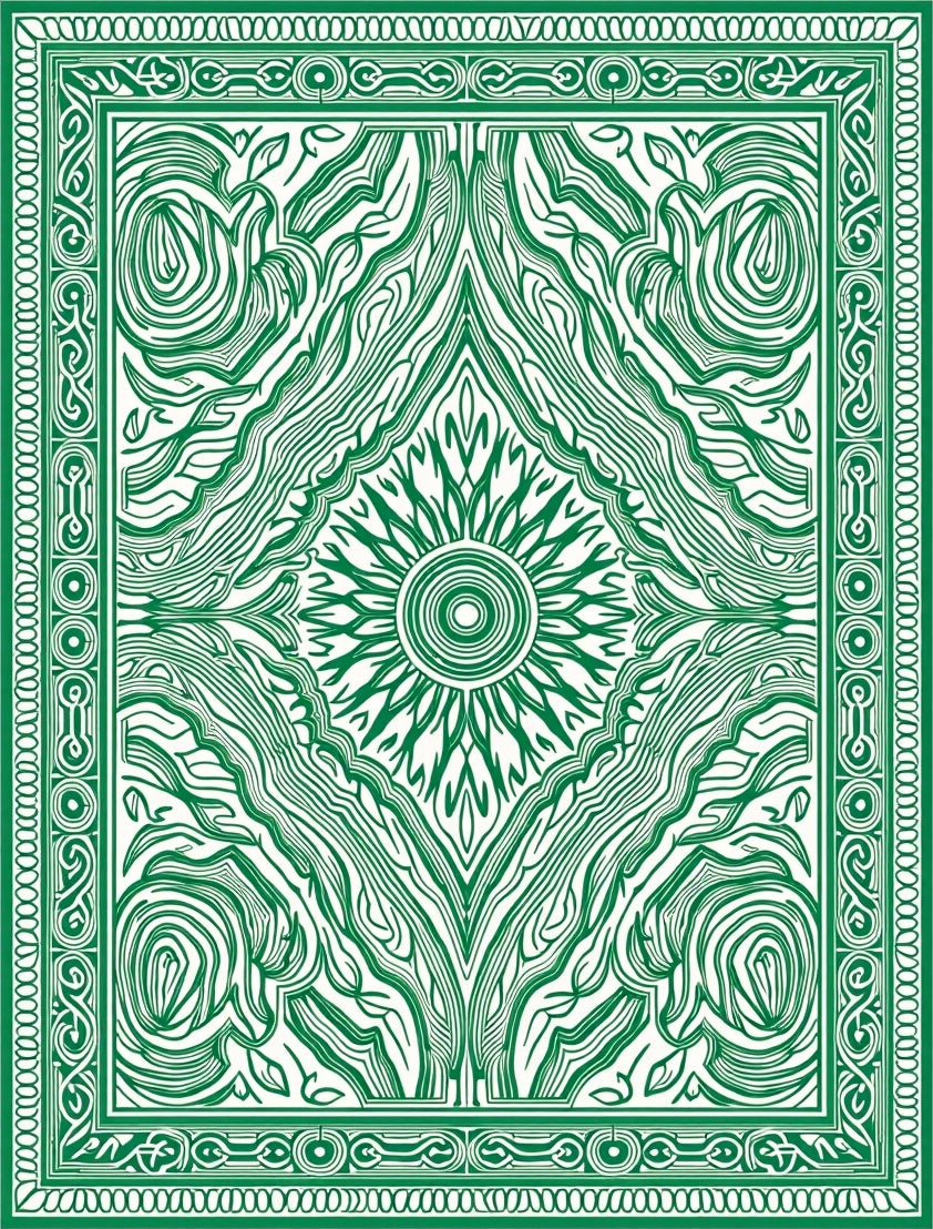 Green Intricate Sunburst Pattern Rug