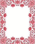 Floral Scrollwork Red Border Design Rug
