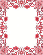 Floral Scrollwork Red Border Design Rug
