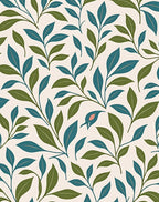 Teal And Green Leaf Pattern Rug