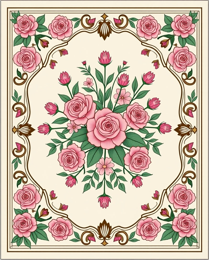Pink Rose Floral Motif Rug