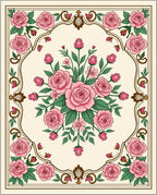 Pink Rose Floral Motif Rug