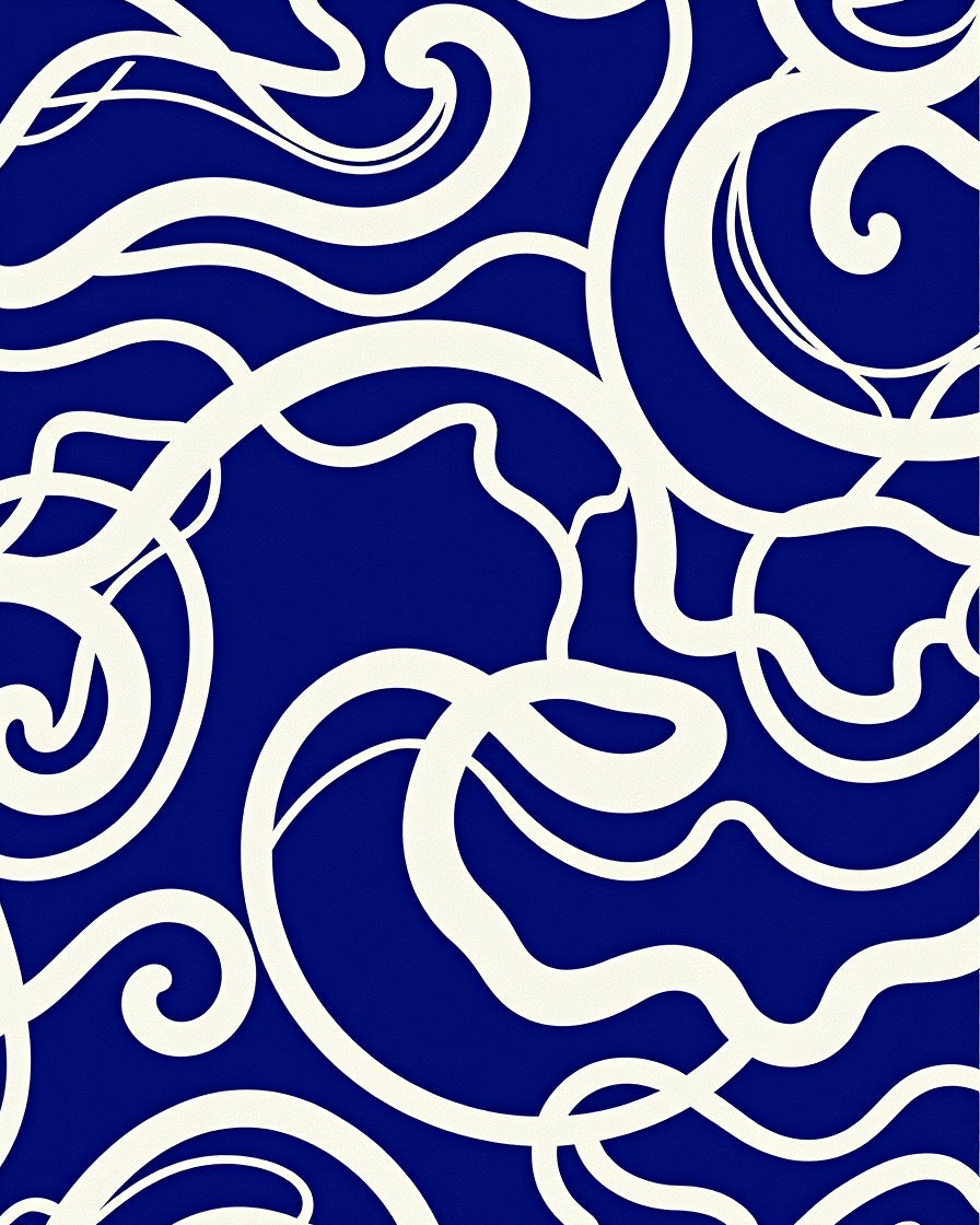 Bold Cream Swirls Deep Blue Pattern Rug