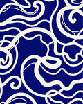 Bold Cream Swirls Deep Blue Pattern Rug
