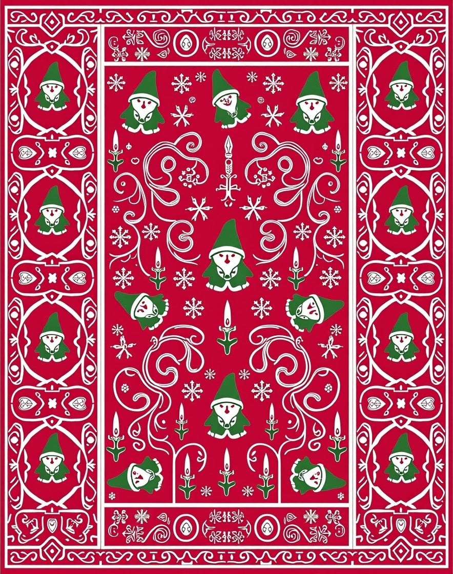 Red Gnome Snowflake Festive Pattern Rug