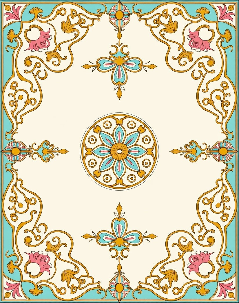 Floral Scroll Medallion Decorative Rug