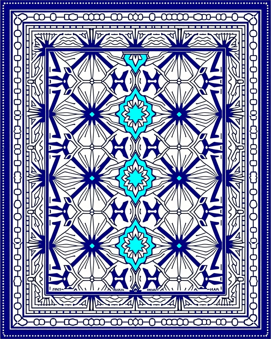 Intricate Blue Cyan Geometric Medallion Rug