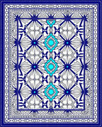 Intricate Blue Cyan Geometric Medallion Rug