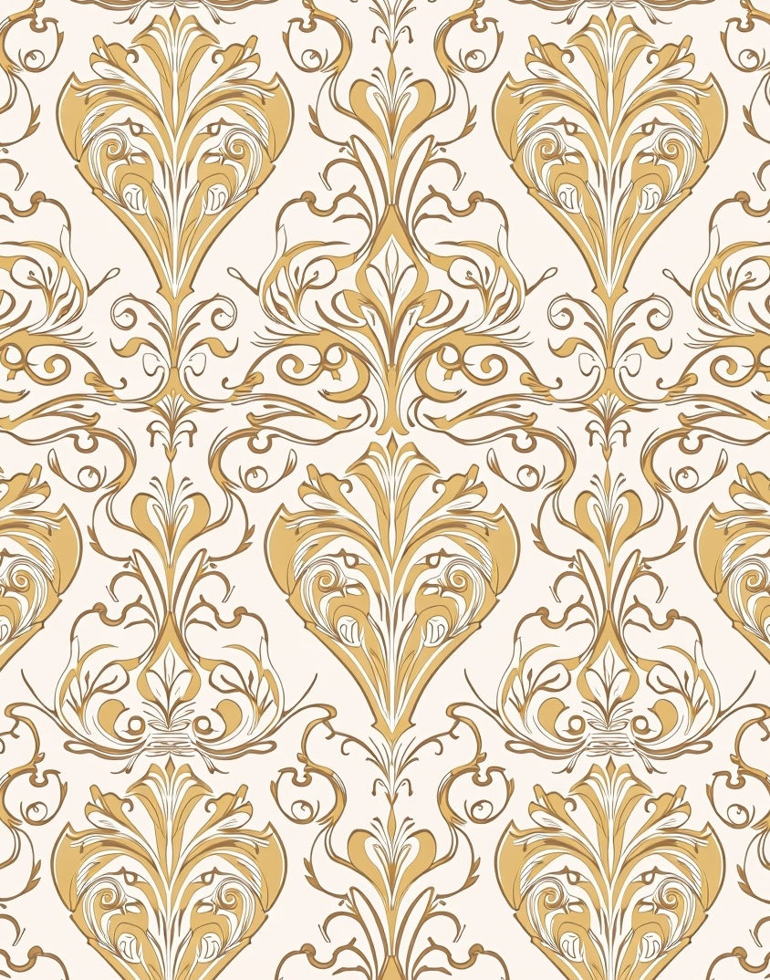 Gold Damask Flourish Pattern Rug