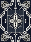 Dark Navy Cream Geometric Floral Medallion Rug
