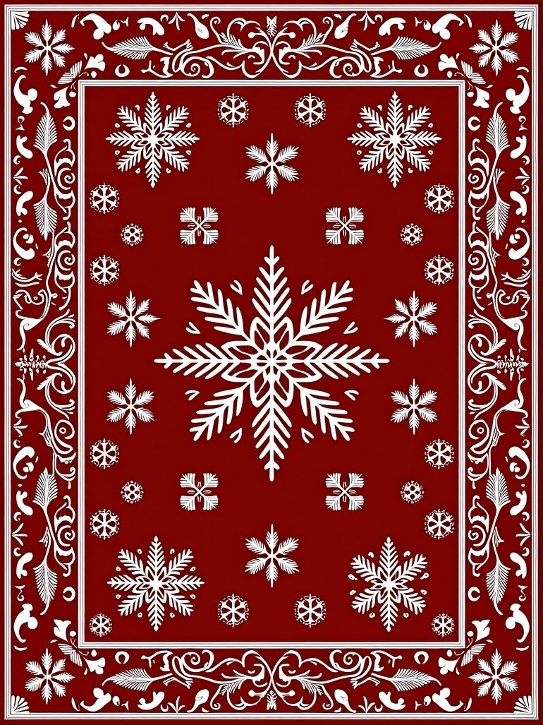 Crimson Snowflake Flourish Pattern Rug