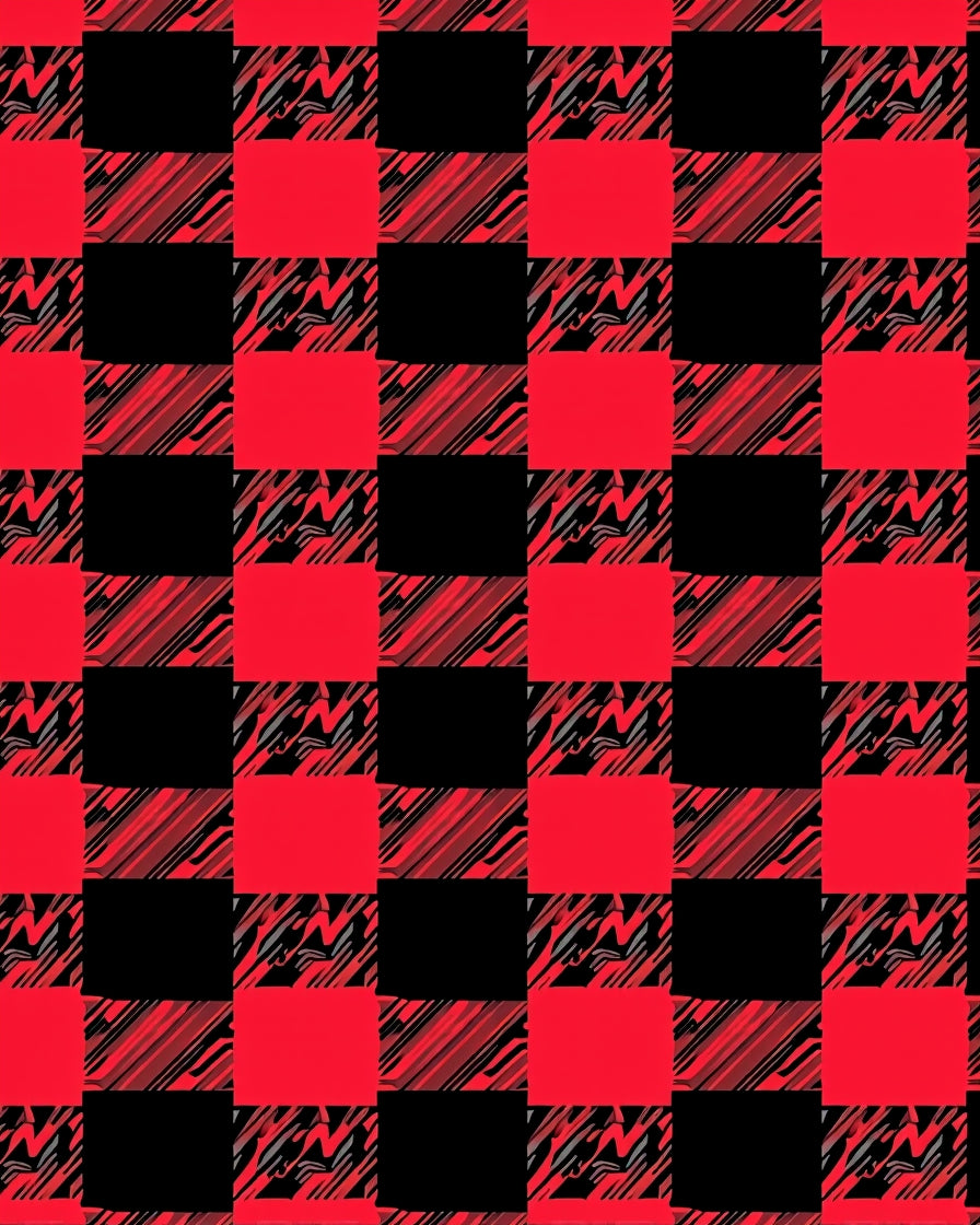 Red Black Abstract Checkered Design Rug