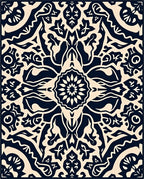 Dark Navy Cream Intricate Floral Pattern Rug