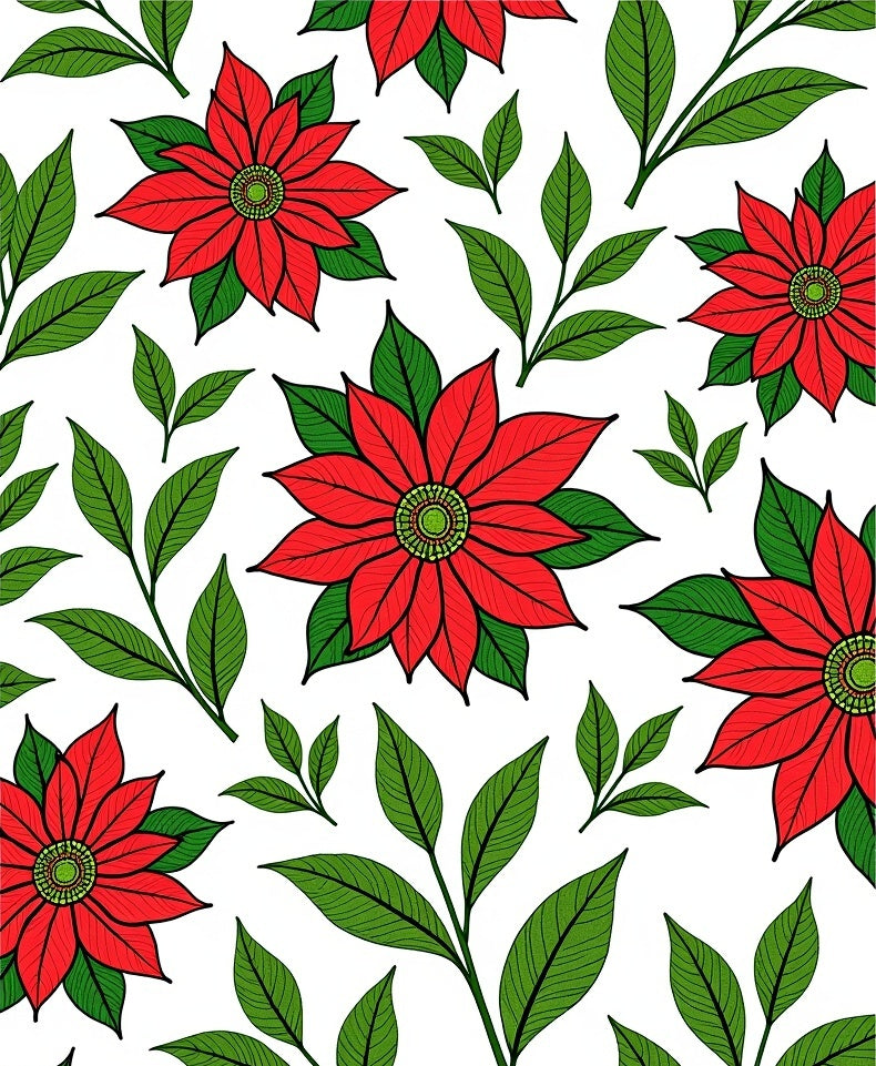 Red Flower Green Leaf Pattern Rug