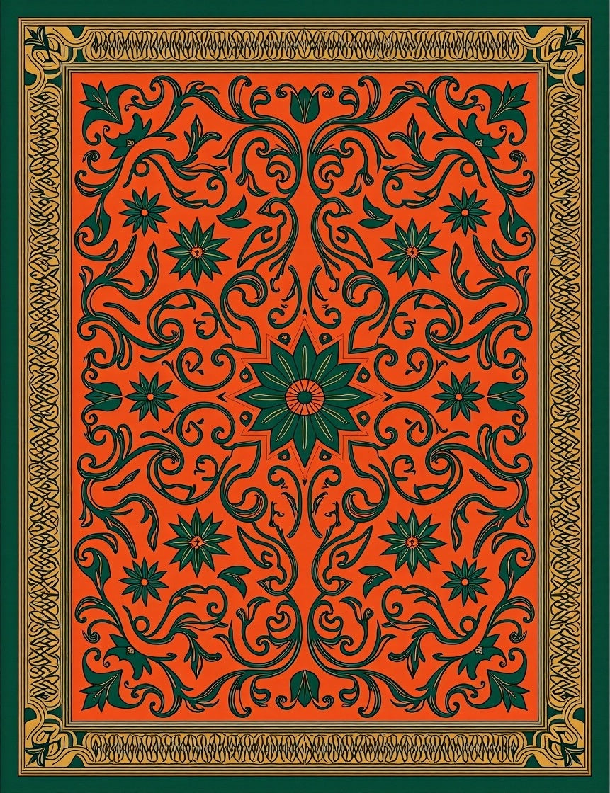 Ornate Floral Swirling Vine Pattern Rug