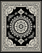 Classic Black White Floral Medallion Border Rug