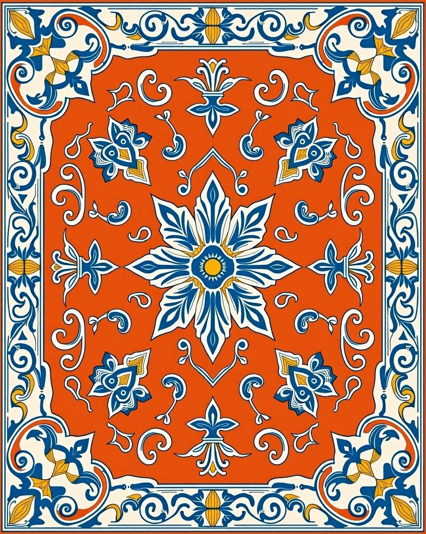 Ornate Floral Tile Pattern Rug
