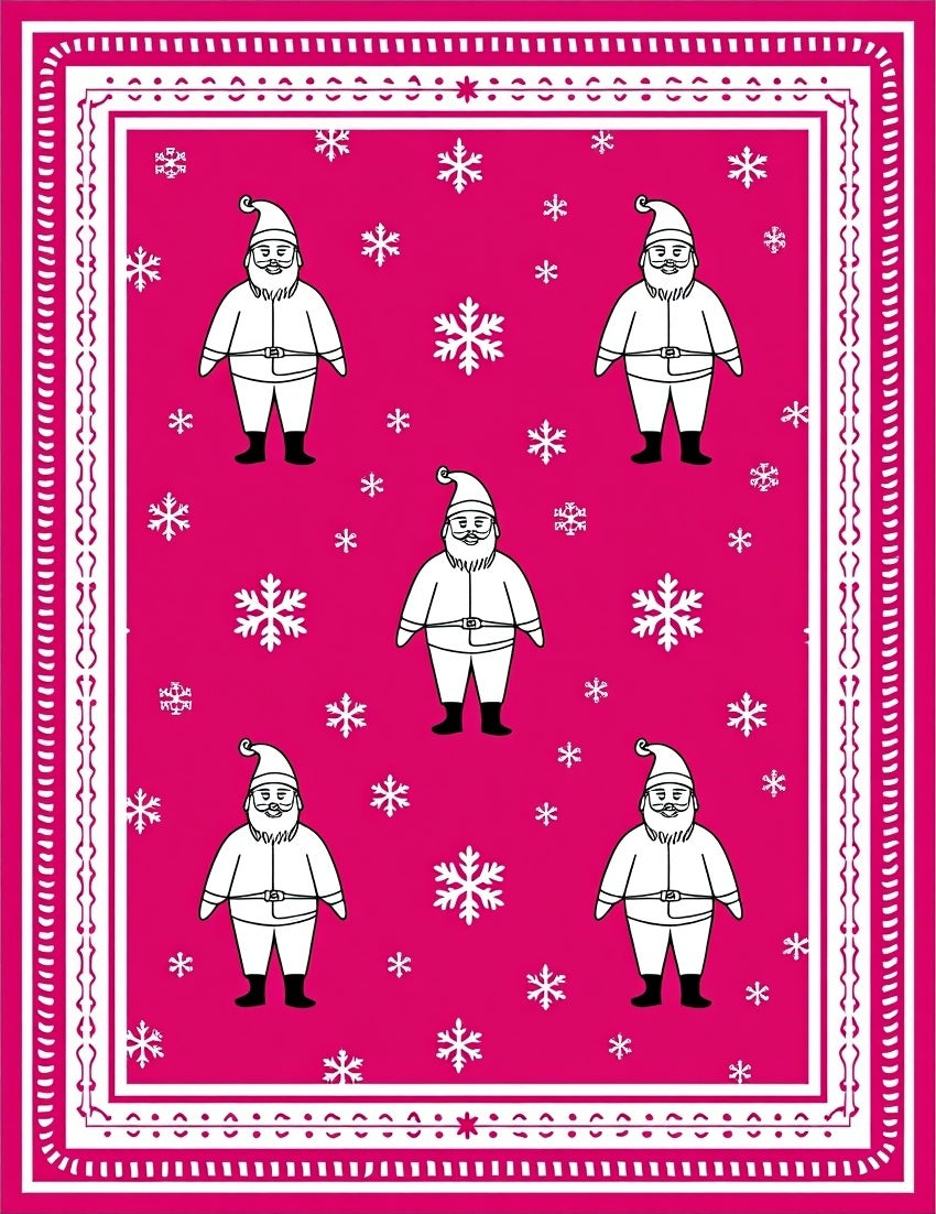 Festive Pink Santa Snowflakes Border Rug