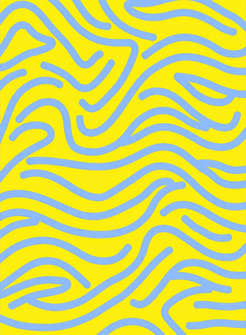 Wavy Blue Lines Yellow Pattern Rug