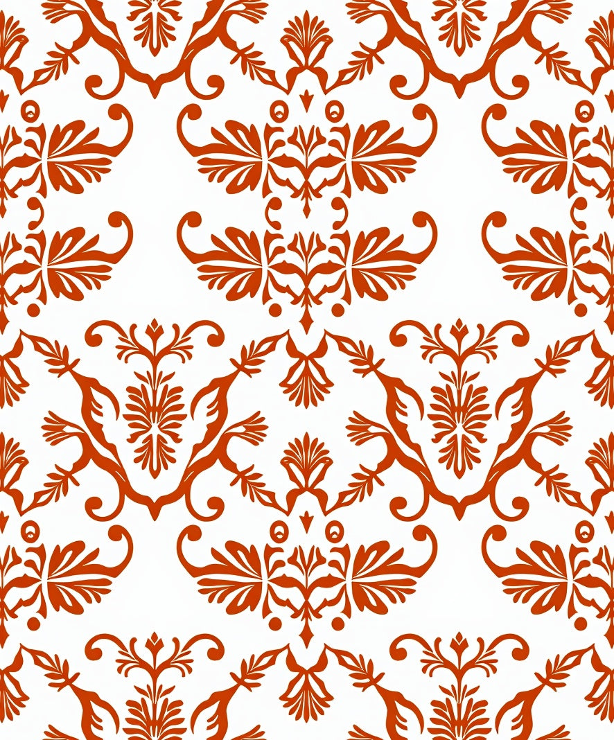 Ornate Red Floral Damask Pattern Rug