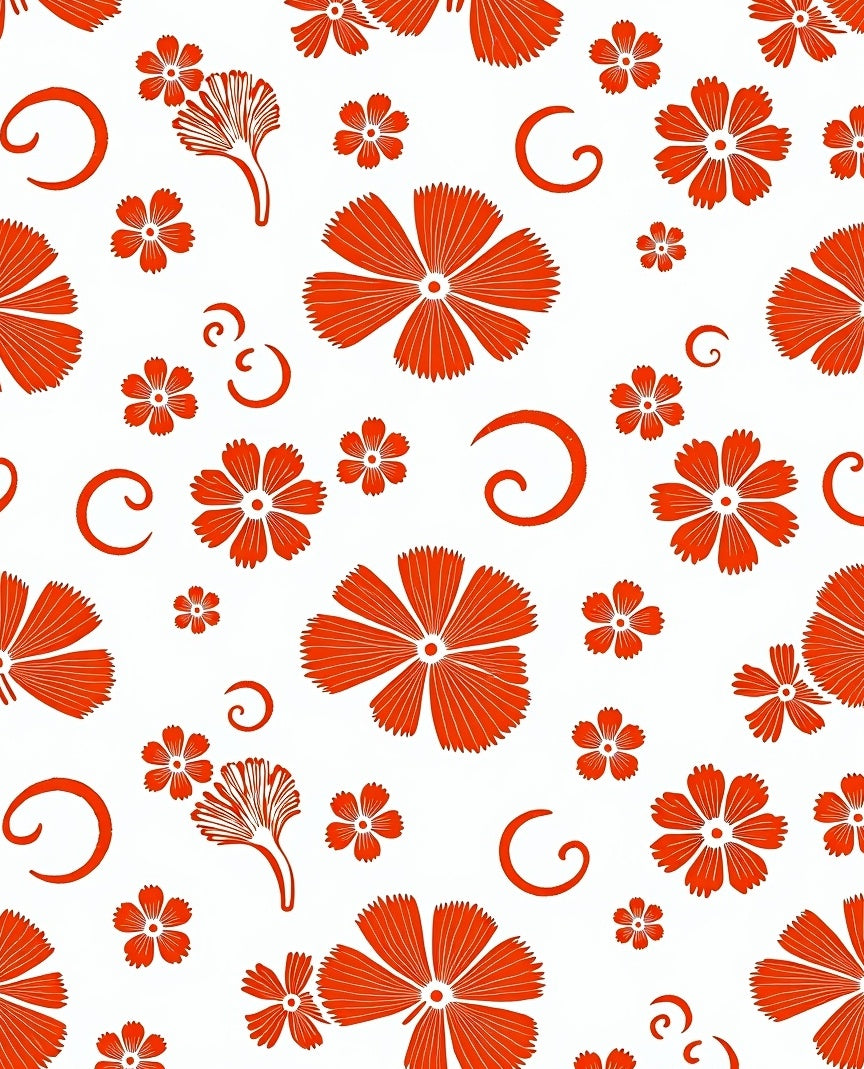 Bright Orange Floral Swirl Design Rug