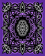 Ornate Purple Black Scroll Pattern Rug