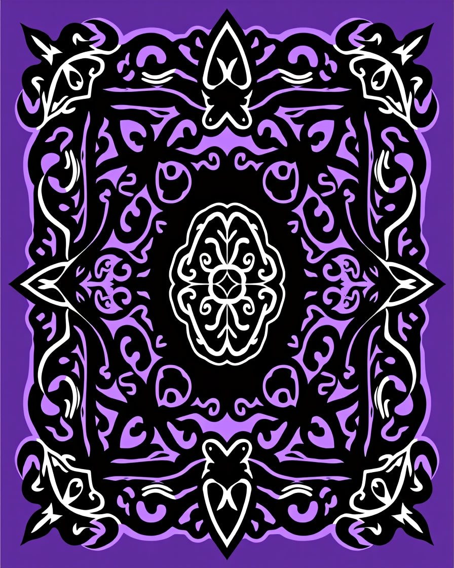 Ornate Purple Black Scroll Pattern Rug