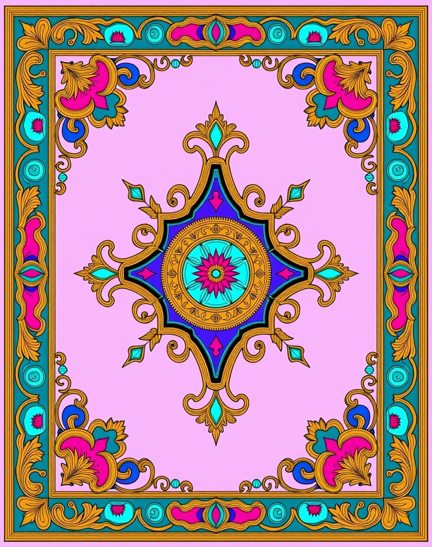 Vibrant Floral Medallion Border Pattern Rug