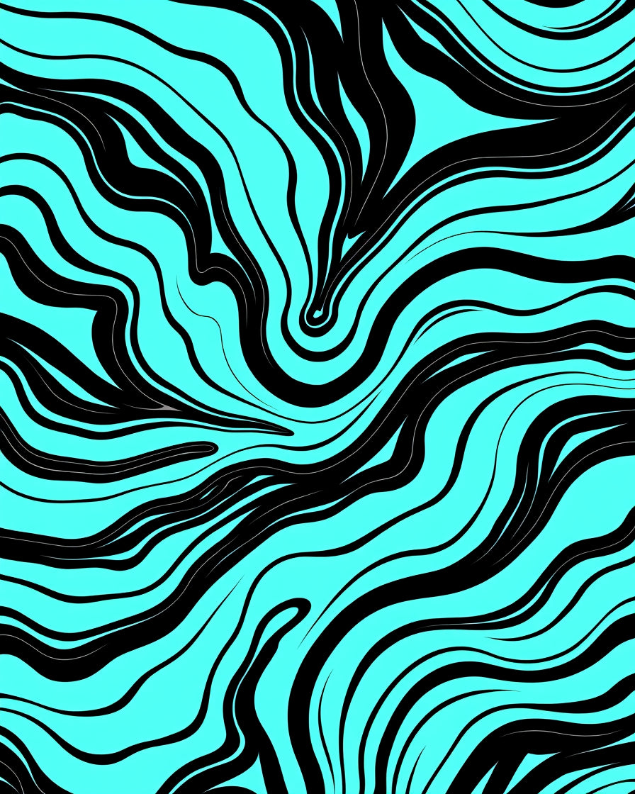 Black Aqua Wavy Abstract Pattern Rug