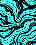 Black Aqua Wavy Abstract Pattern Rug