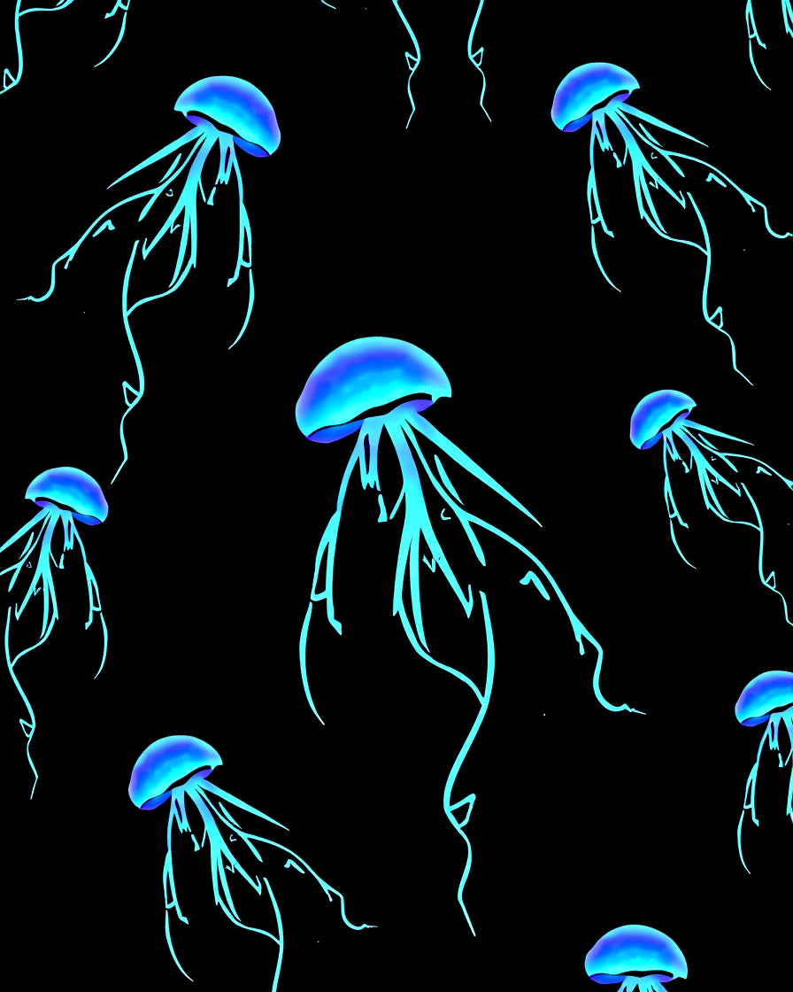 Bioluminescent Jellyfish Silhouette Pattern Rug