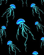 Bioluminescent Jellyfish Silhouette Pattern Rug