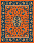 Orange Blue Floral Medallion Pattern Rug