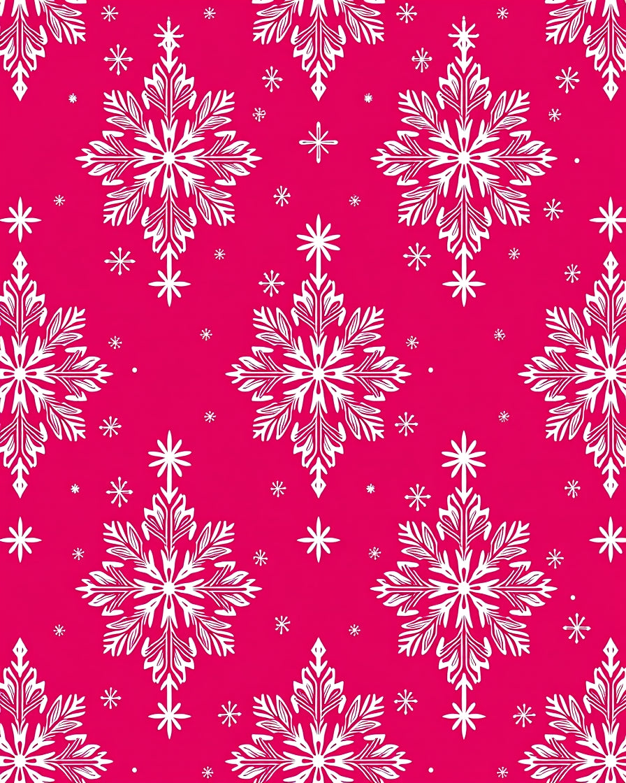 White Snowflake Patterned Pink Rug