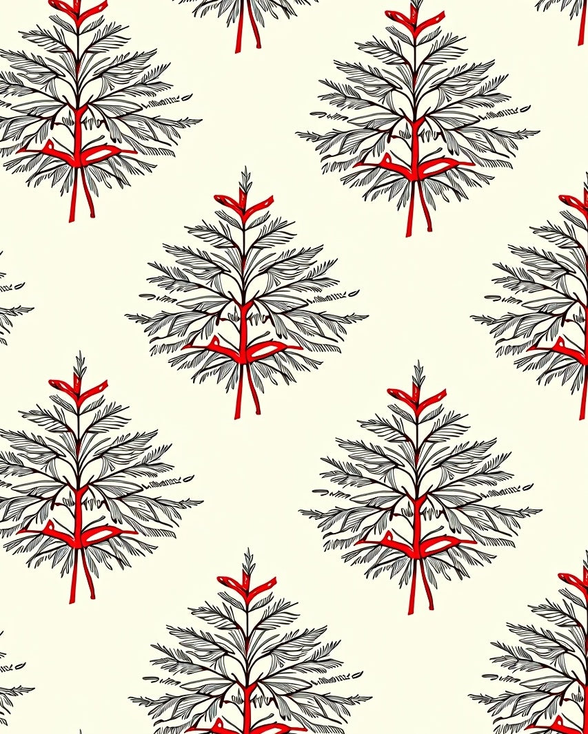 Minimalist Red Ribbon Pine Tree Rug