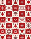 Red and White Snowflake Tree Pattern Rug