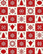 Red and White Snowflake Tree Pattern Rug