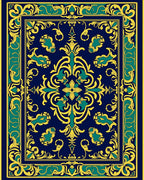 Deep Blue Golden Emerald Floral Medallion Rug