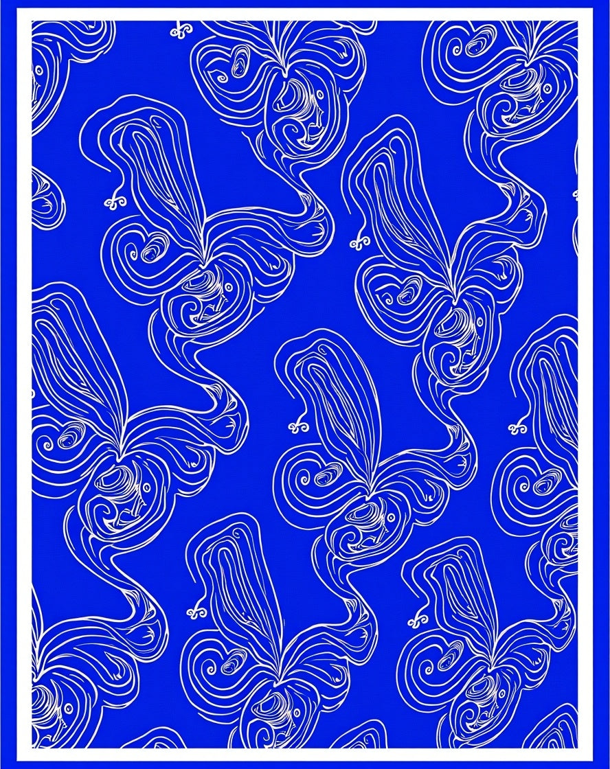 Abstract Blue Swirls Line Art Rug