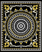 Bold Black Yellow Ornamental Mandala Rug